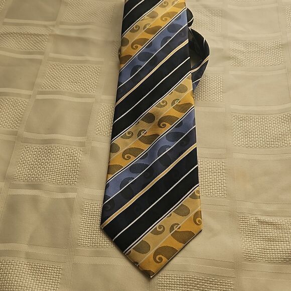 Boulevard Club Men Stripped Tie Yellow/ Navy Blue - Picture 3 of 16